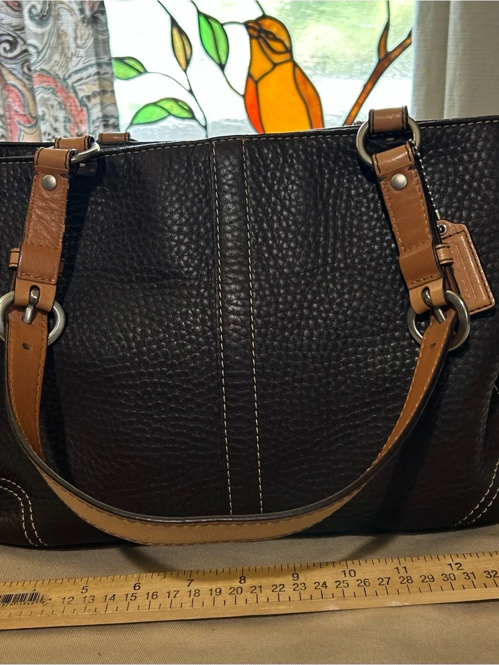 Coach #F12340 Large Brown Pebble Leather Tote Shoulder Bag Hang Tag EUC - Picture 2 of 8